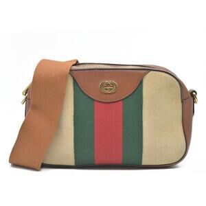 Gucci  Vintage Canvas Web Shoulder Bag Sand Cuir